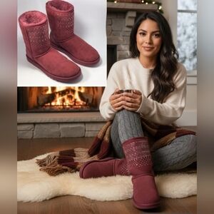 UGG Classic Wool Short Bling Sangria Booties With Rhinestones Size 7